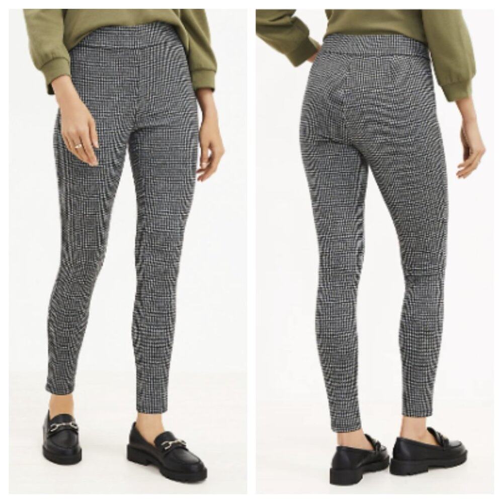 LOFT Women's Petite Houndstooth Leggings Black Gray Size MP